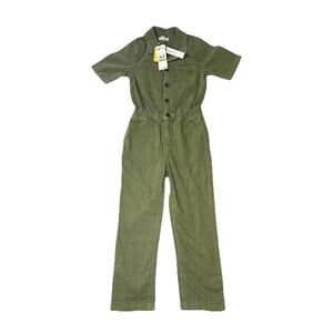 Roxy Jumpsuit Oil Green Girls Small 7 Surf Beach Cozy Cotton One Piece NWT